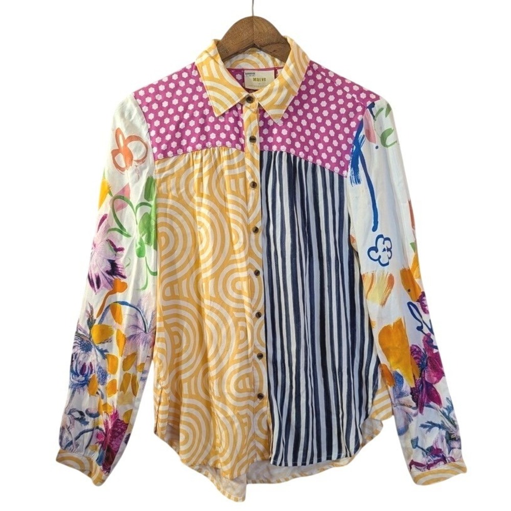 Maeve Anthropologie Mixed Print Button Down Women Sz S Multi Excellent Patchwork - Picture 2 of 14